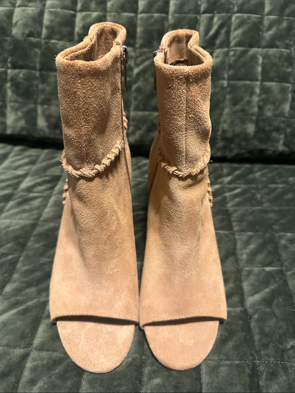 Suede Open-Toe Ankle Boots - Tan